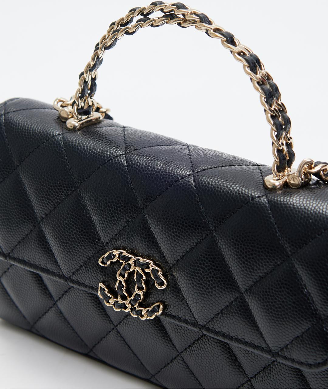 CHANEL Черная кожаная сумка с короткими ручками, фото 5