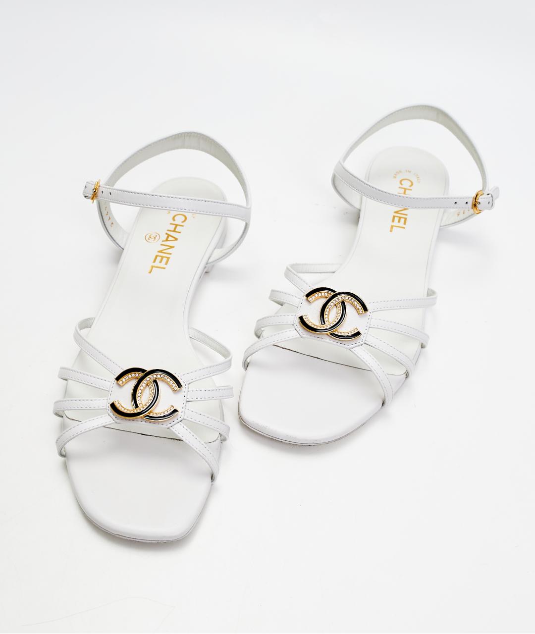 CHANEL Белые кожаные сандалии, фото 3