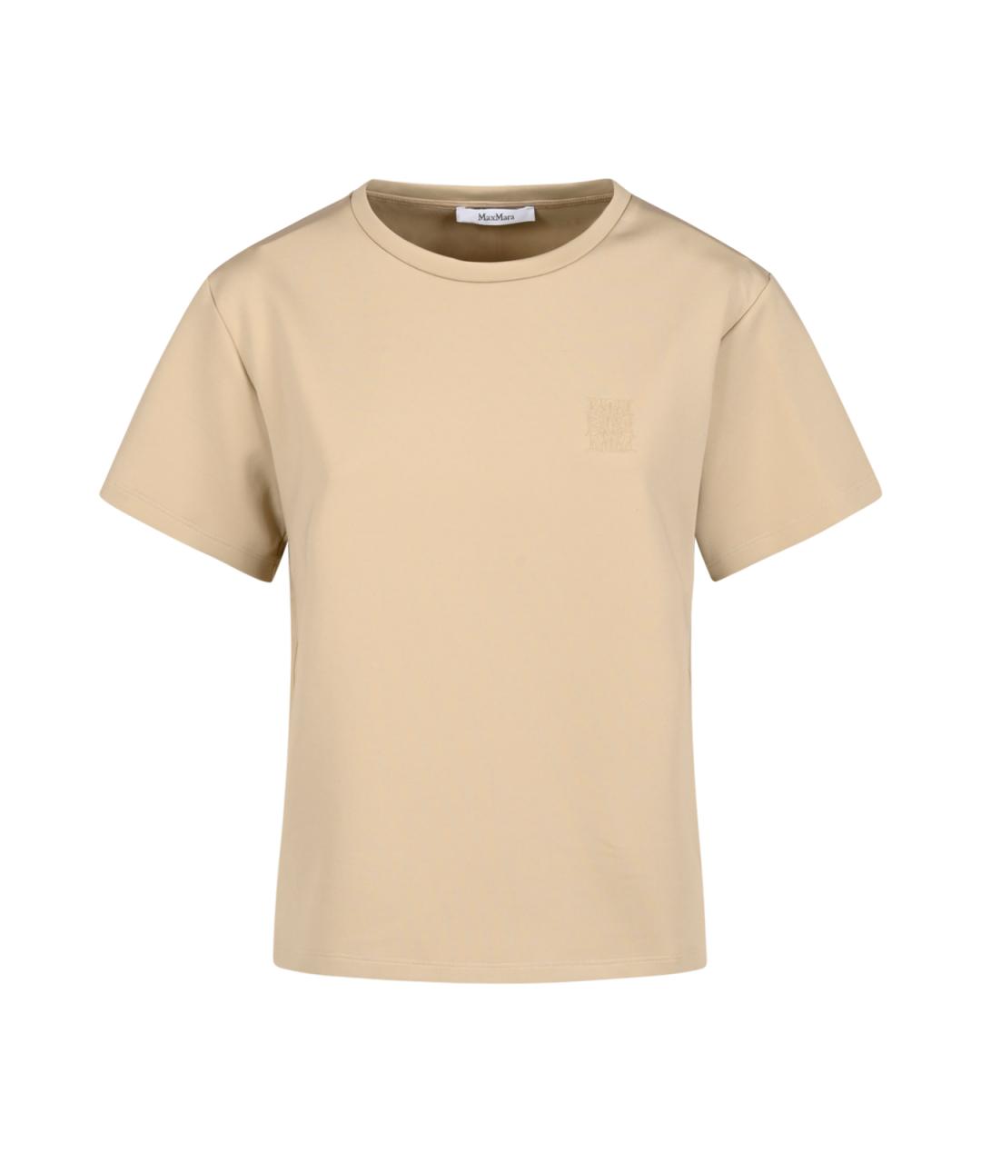MAX MARA Бежевая хлопко-эластановая футболка, фото 1