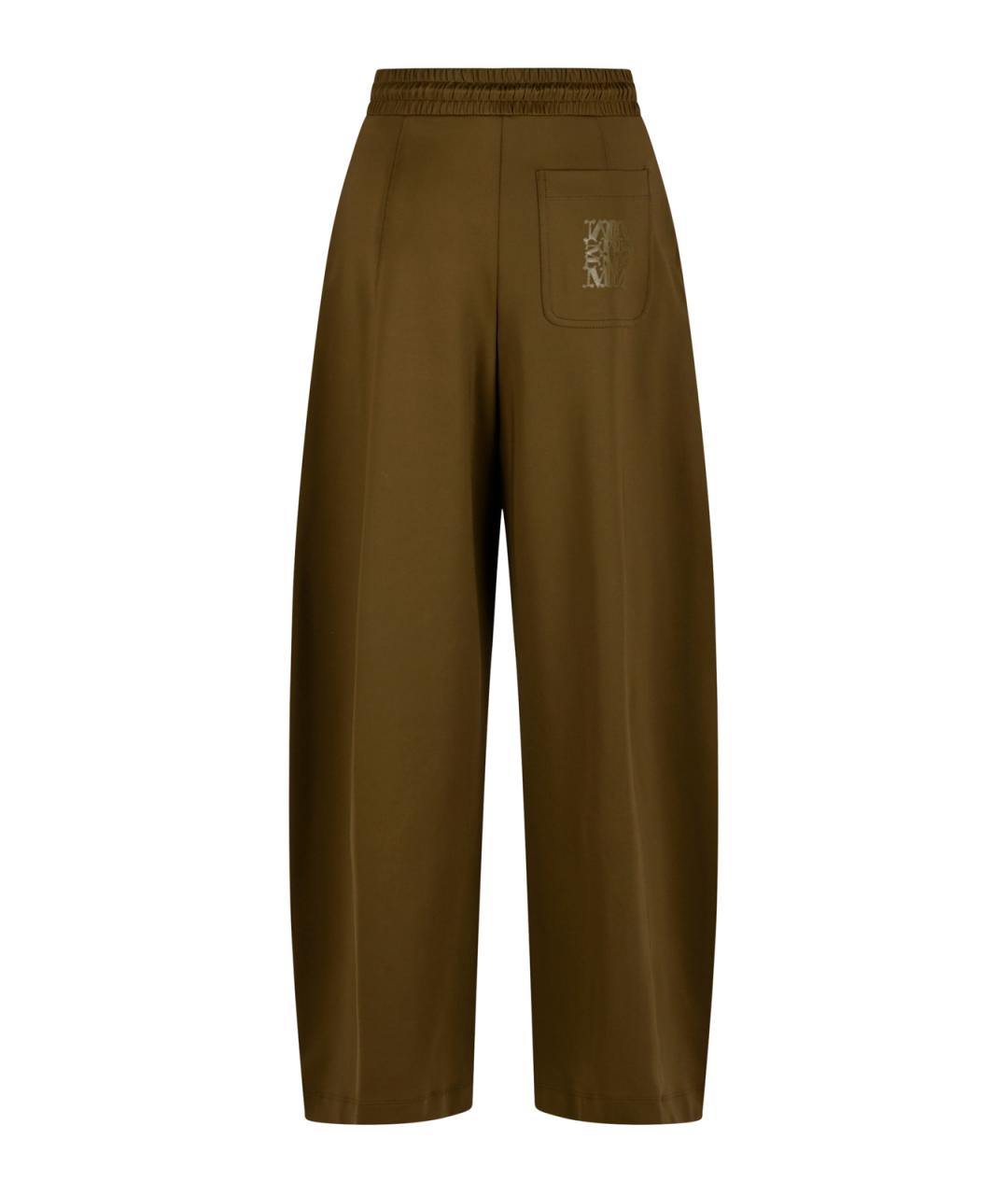 MAX MARA Хаки хлопко-эластановые брюки широкие, фото 4