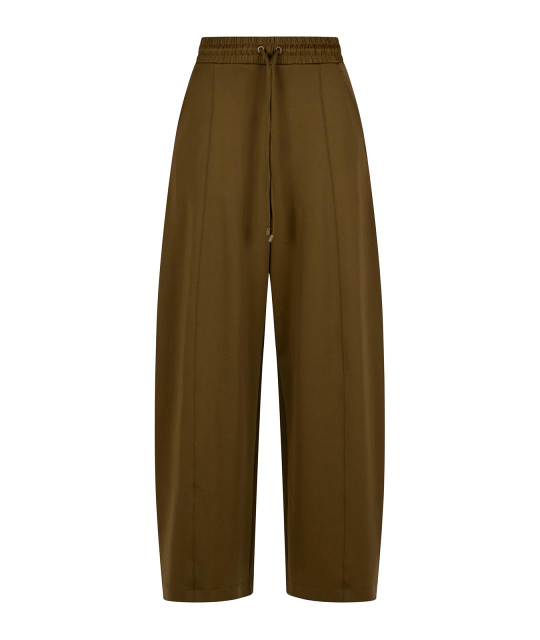 MAX MARA Хаки хлопко-эластановые брюки широкие, фото 1