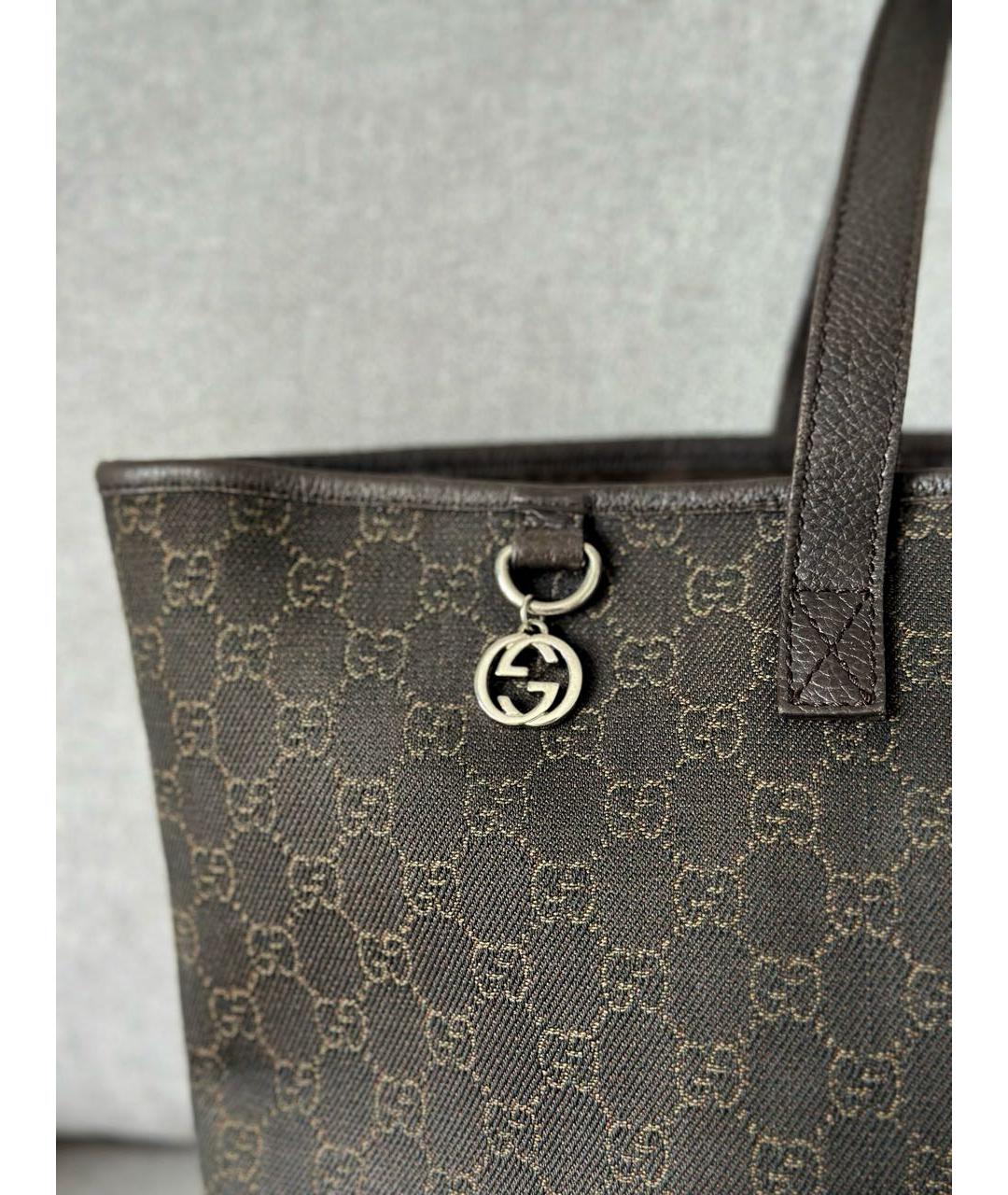 GUCCI Коричневая тканевая сумка тоут, фото 6