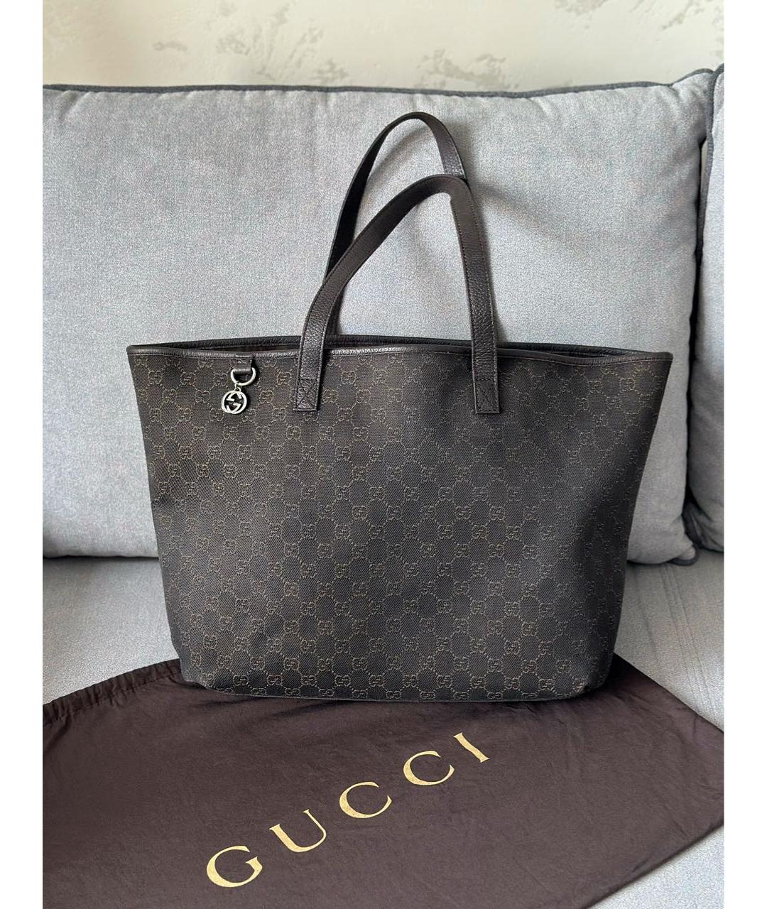 GUCCI Коричневая тканевая сумка тоут, фото 2