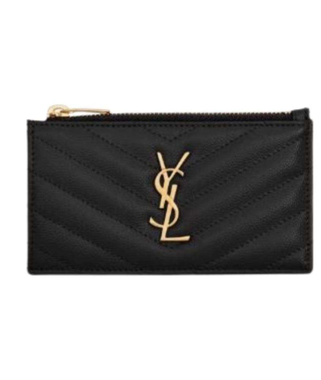 SAINT LAURENT Черный кожаный кардхолдер, фото 1