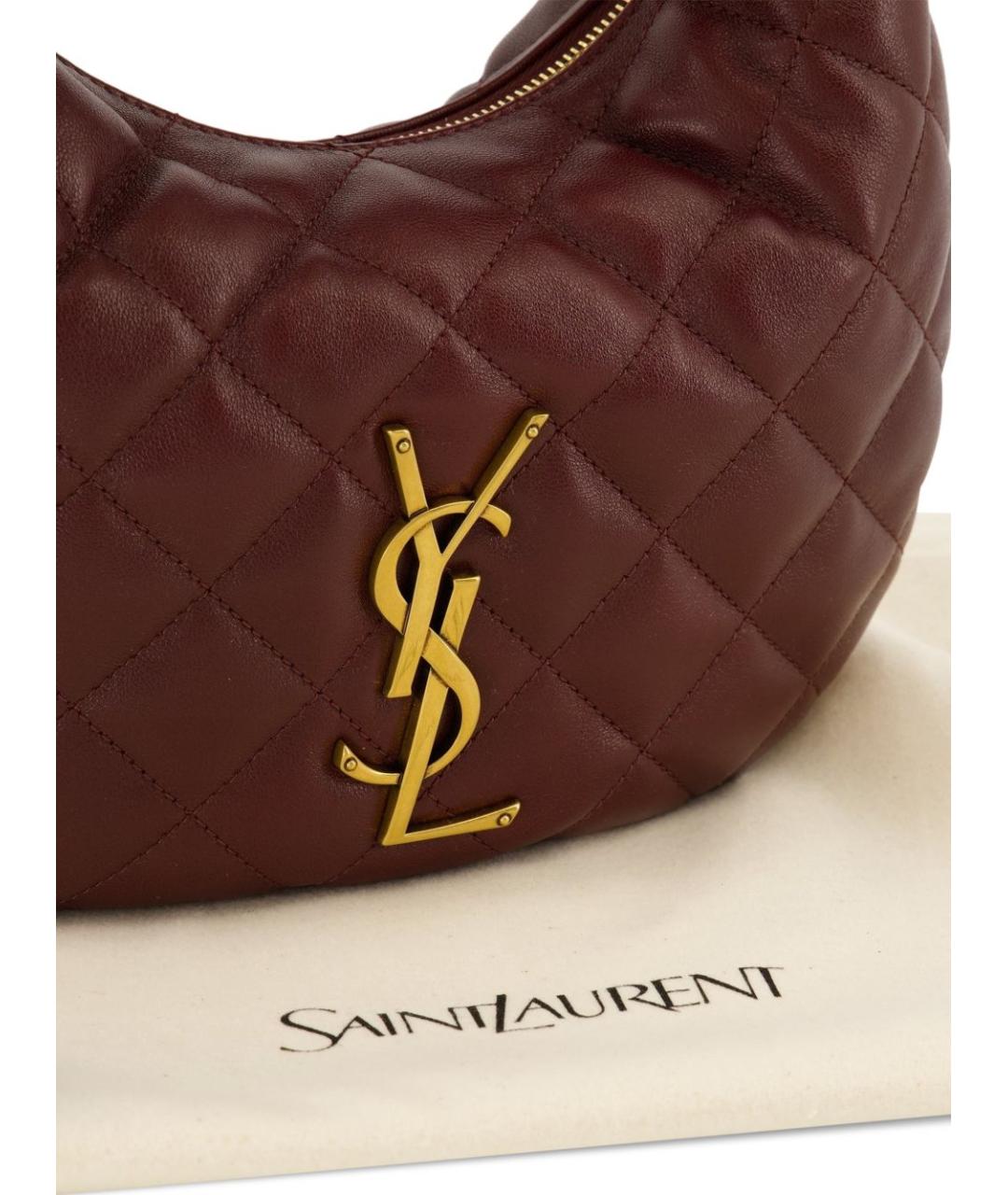 SAINT LAURENT Бордовая кожаная сумка с короткими ручками, фото 6