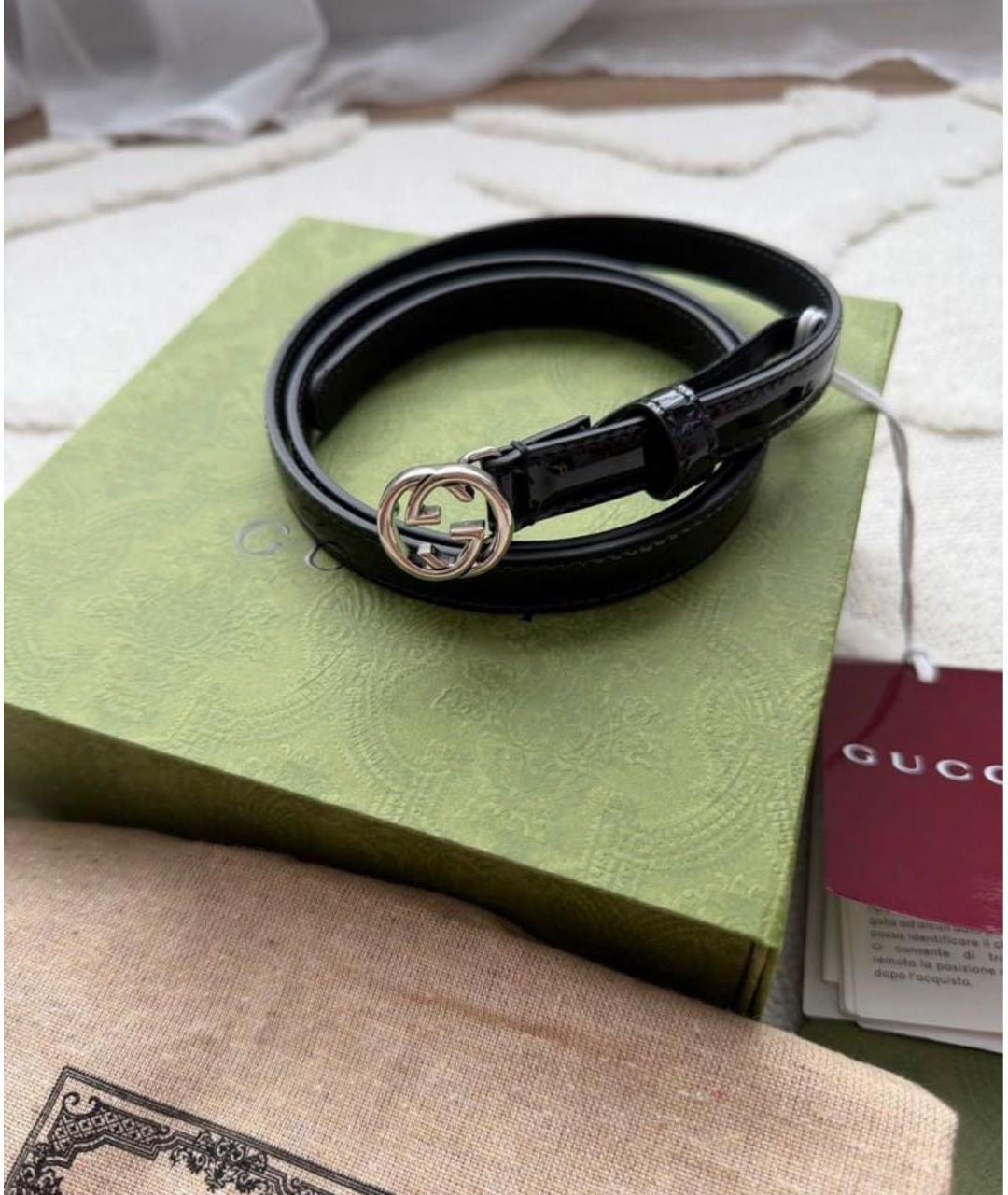 GUCCI Черный ремень из лакированной кожи, фото 5