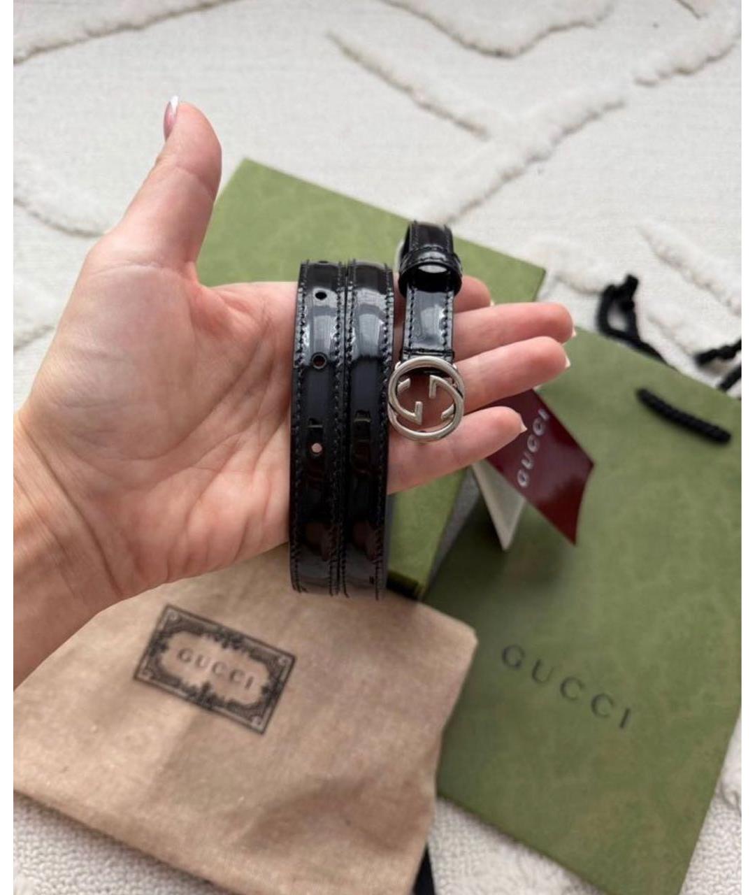GUCCI Черный ремень из лакированной кожи, фото 4