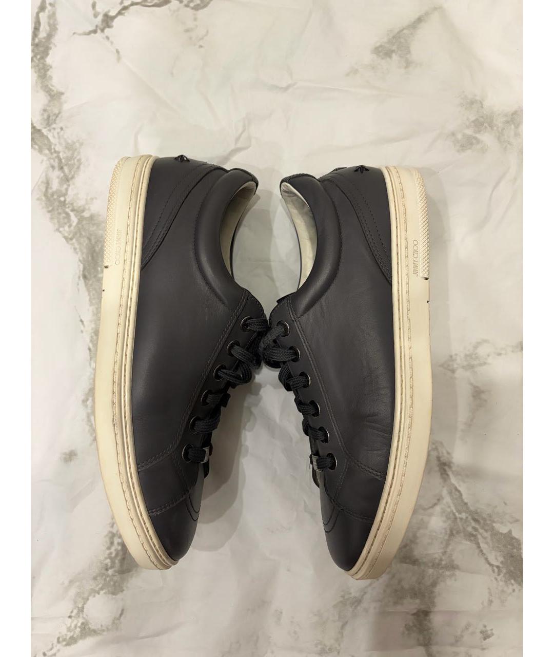 JIMMY CHOO Антрацитовые кожаные низкие кроссовки / кеды, фото 3