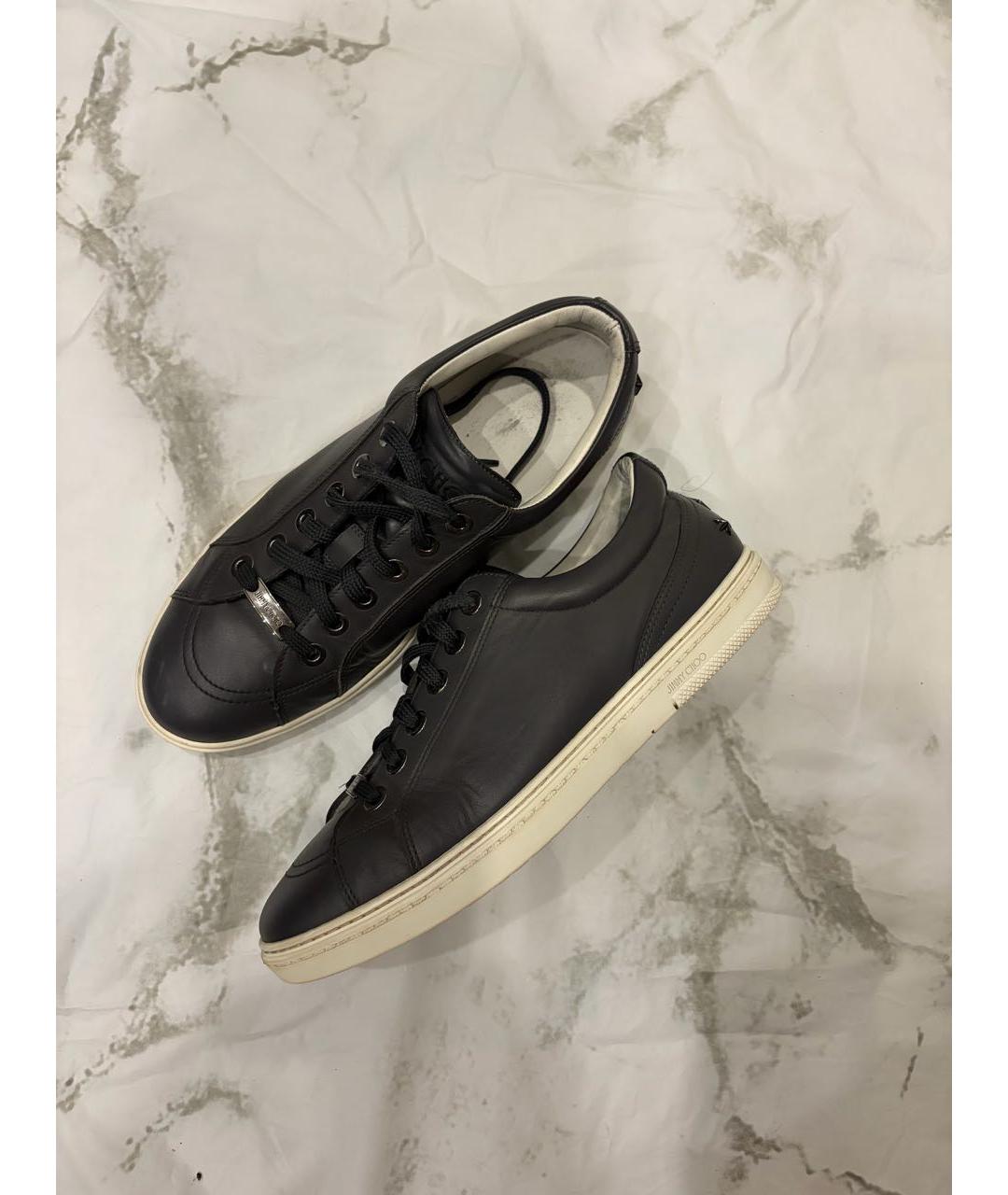 JIMMY CHOO Антрацитовые кожаные низкие кроссовки / кеды, фото 7