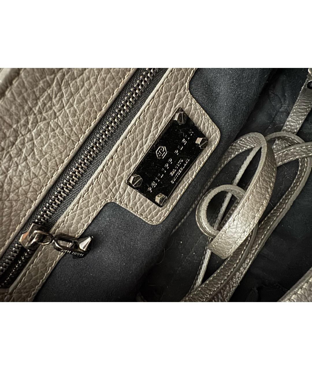 PHILIPP PLEIN Антрацитовая кожаная сумка с короткими ручками, фото 4