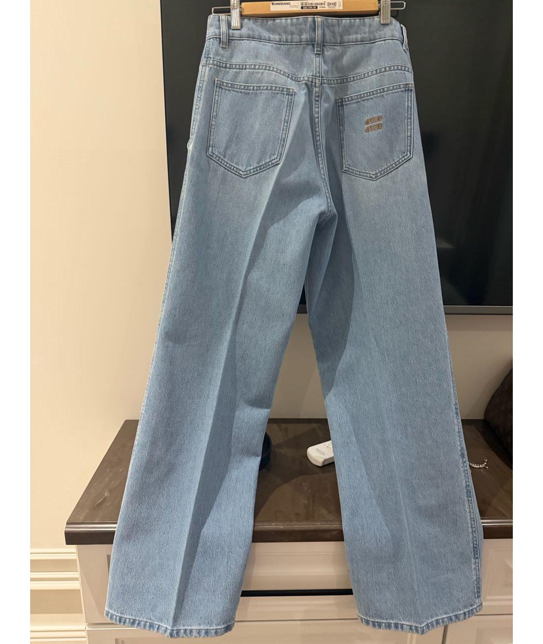 MIU MIU Голубые хлопковые прямые джинсы, фото 2