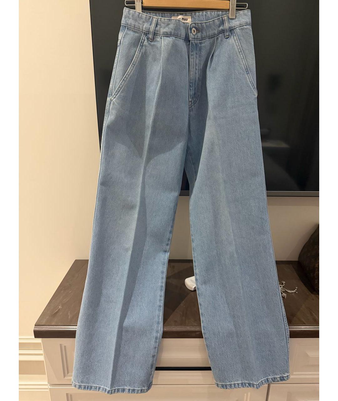 MIU MIU Голубые хлопковые прямые джинсы, фото 5