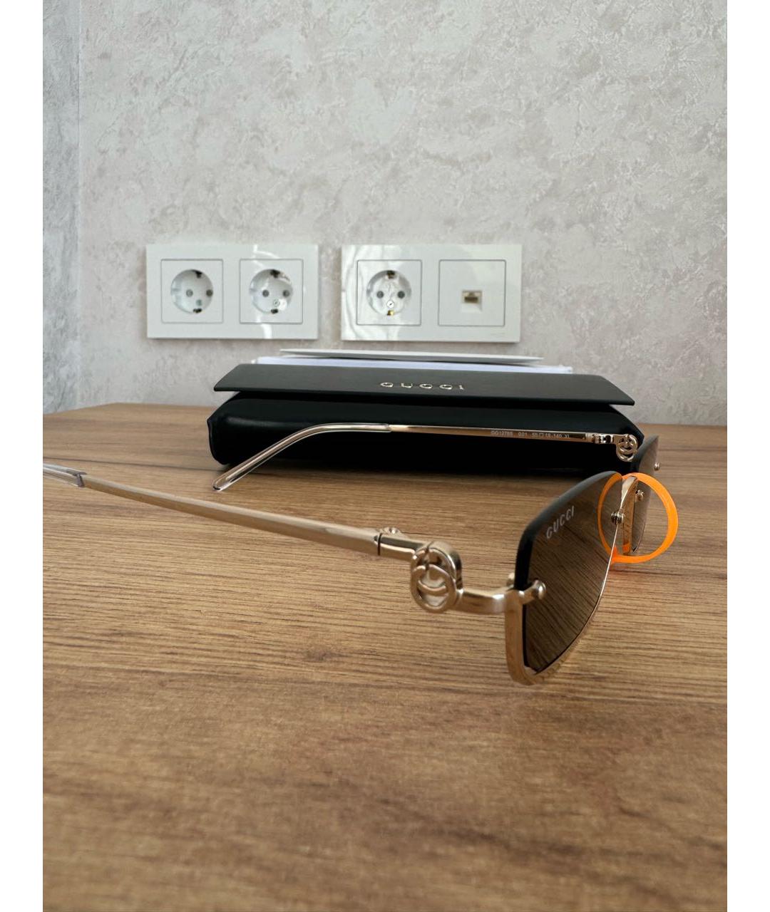 GUCCI Золотые металлические солнцезащитные очки, фото 3