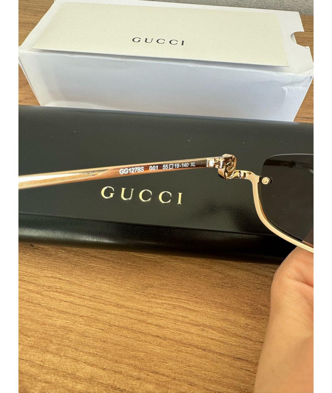 GUCCI Золотые металлические солнцезащитные очки, фото 6