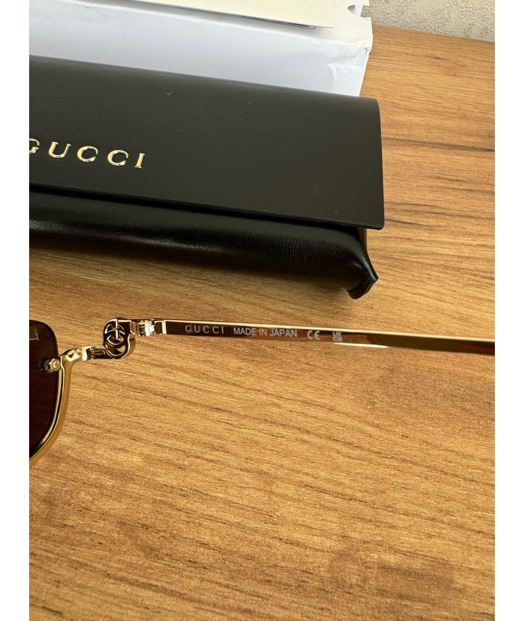 GUCCI Золотые металлические солнцезащитные очки, фото 5