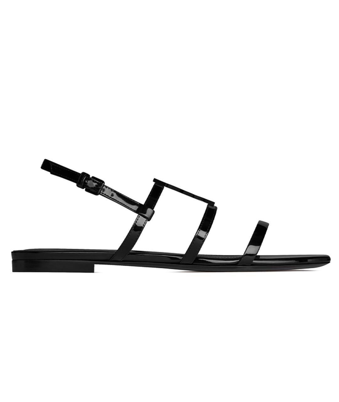 SAINT LAURENT Черные сандалии из лакированной кожи, фото 6