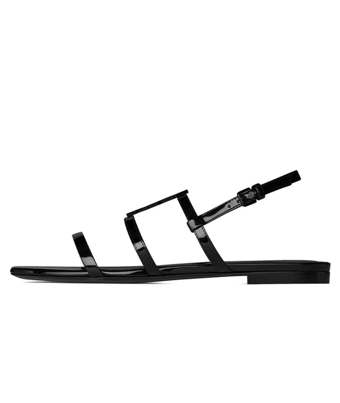 SAINT LAURENT Черные сандалии из лакированной кожи, фото 2