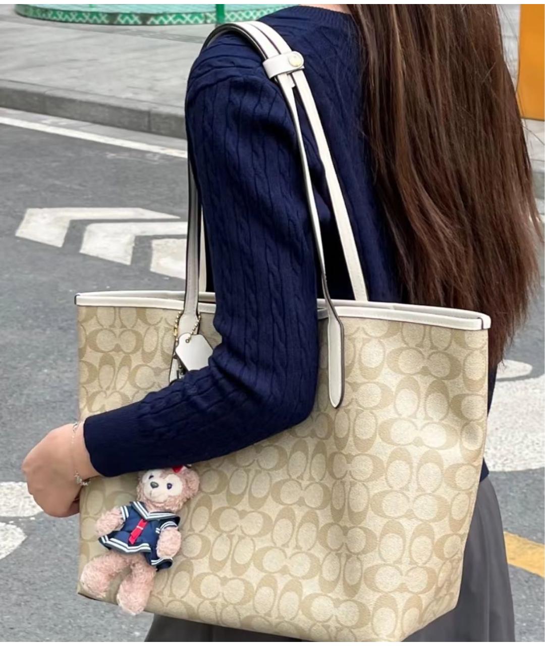 COACH Бежевая кожаная сумка тоут, фото 8
