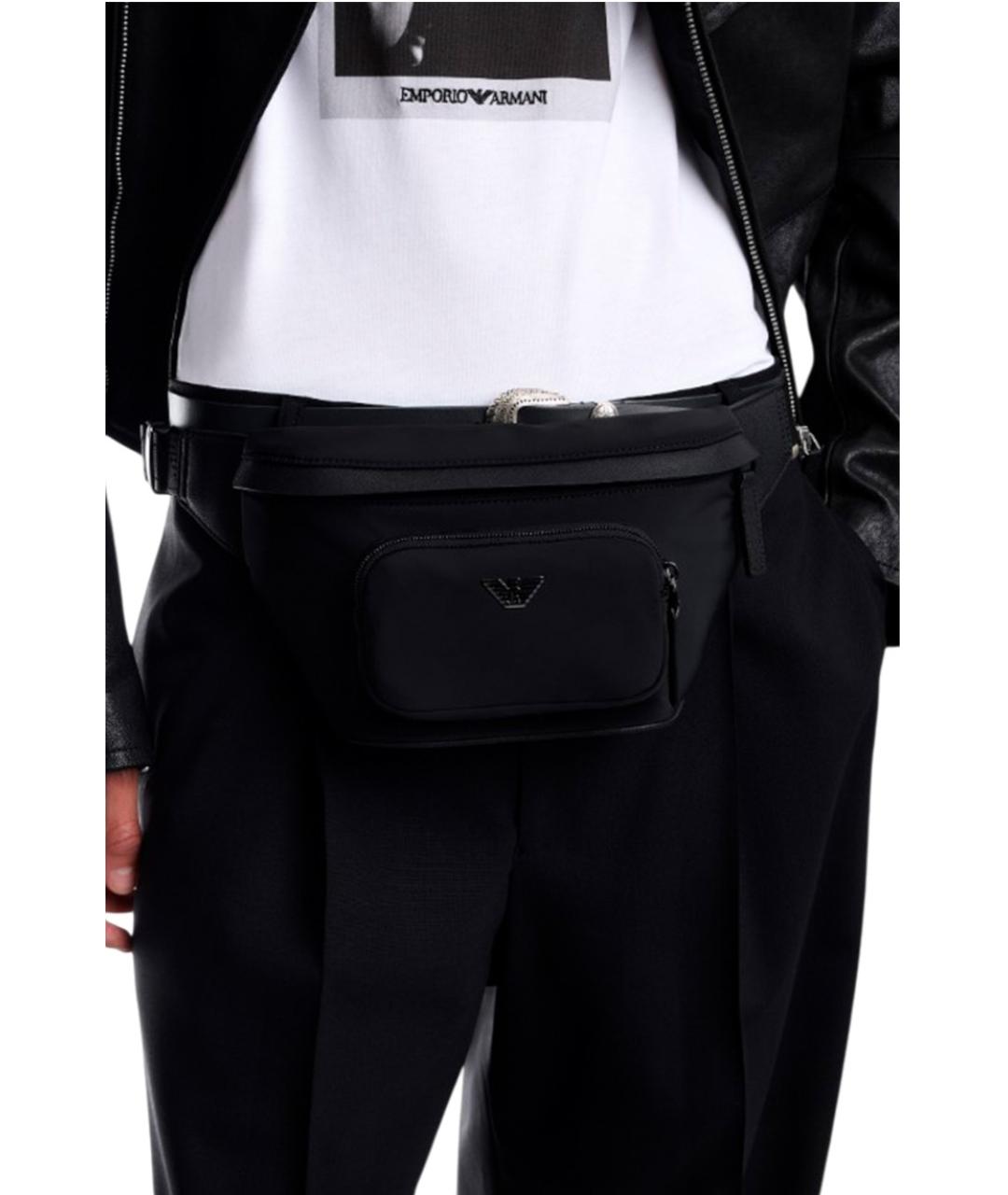 EMPORIO ARMANI Черная синтетическая поясная сумка, фото 4