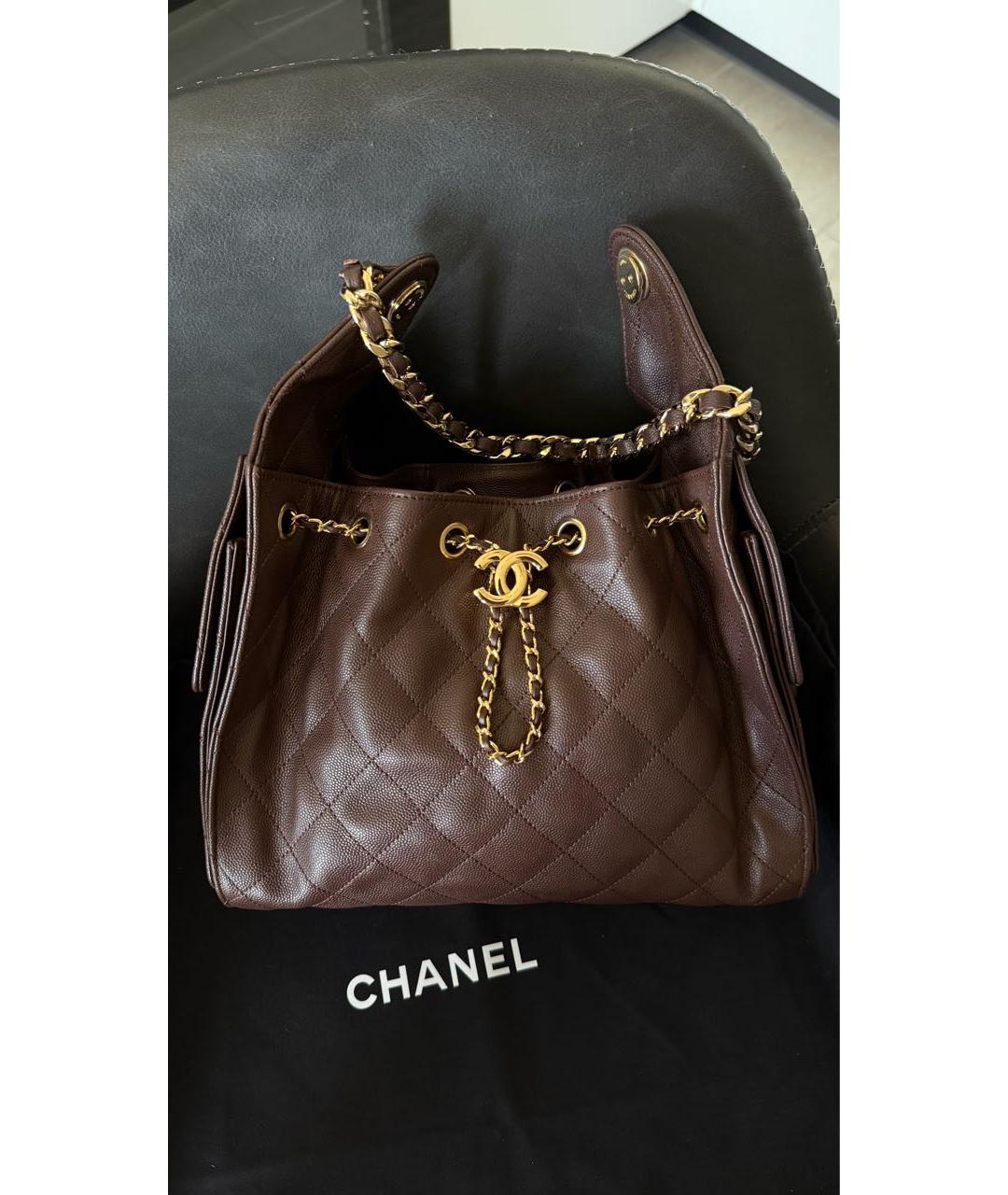 CHANEL Коричневая кожаная сумка через плечо, фото 8