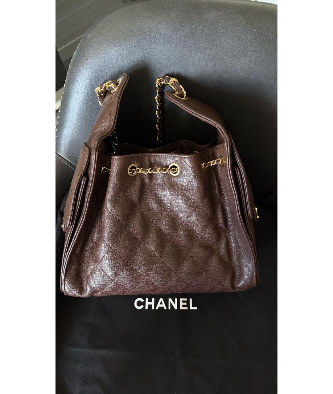 CHANEL Коричневая кожаная сумка через плечо, фото 4