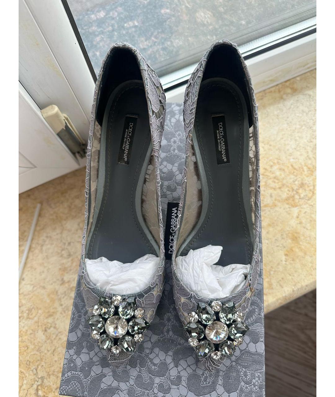 DOLCE&GABBANA Серебряные текстильные лодочки на низком каблуке, фото 3