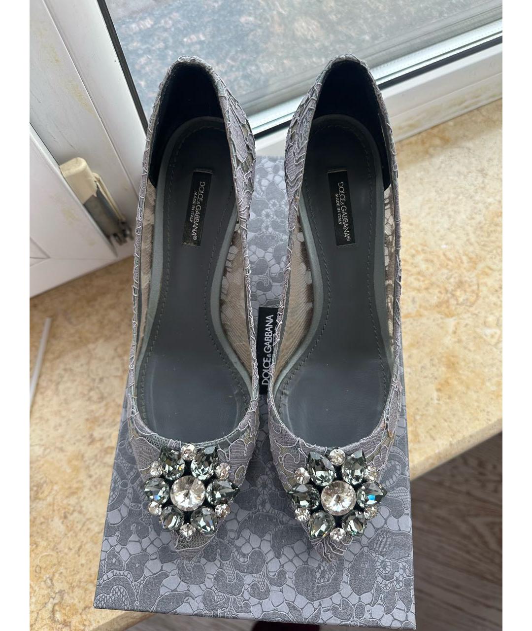 DOLCE&GABBANA Серебряные текстильные лодочки на низком каблуке, фото 2