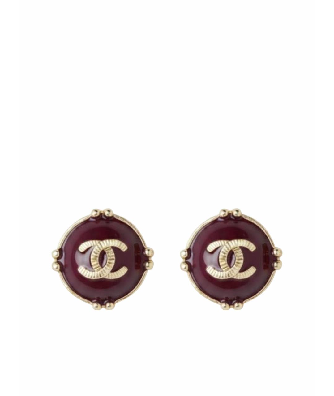 CHANEL Бордовые металлические серьги, фото 1