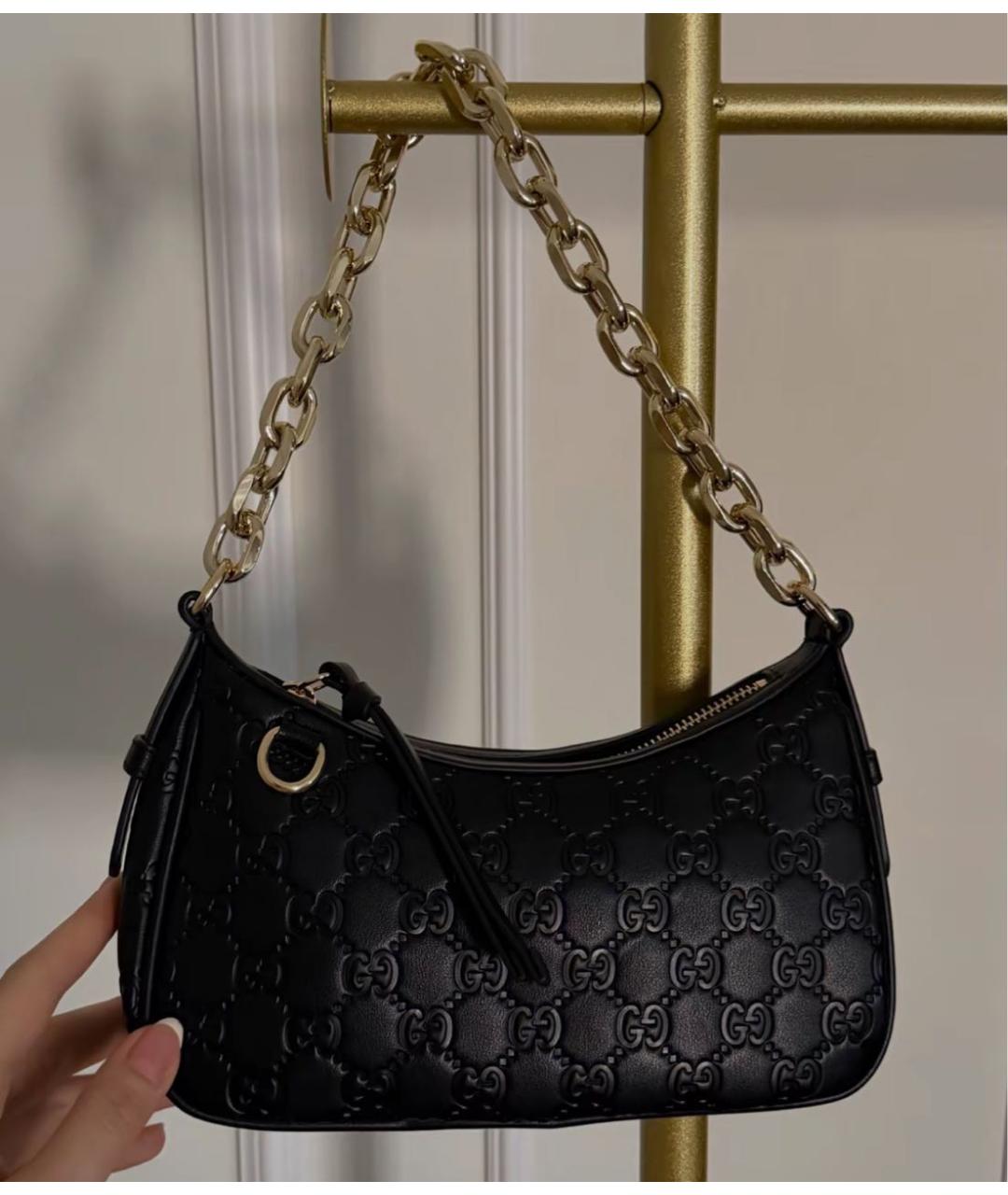 GUCCI Черная кожаная сумка через плечо, фото 6