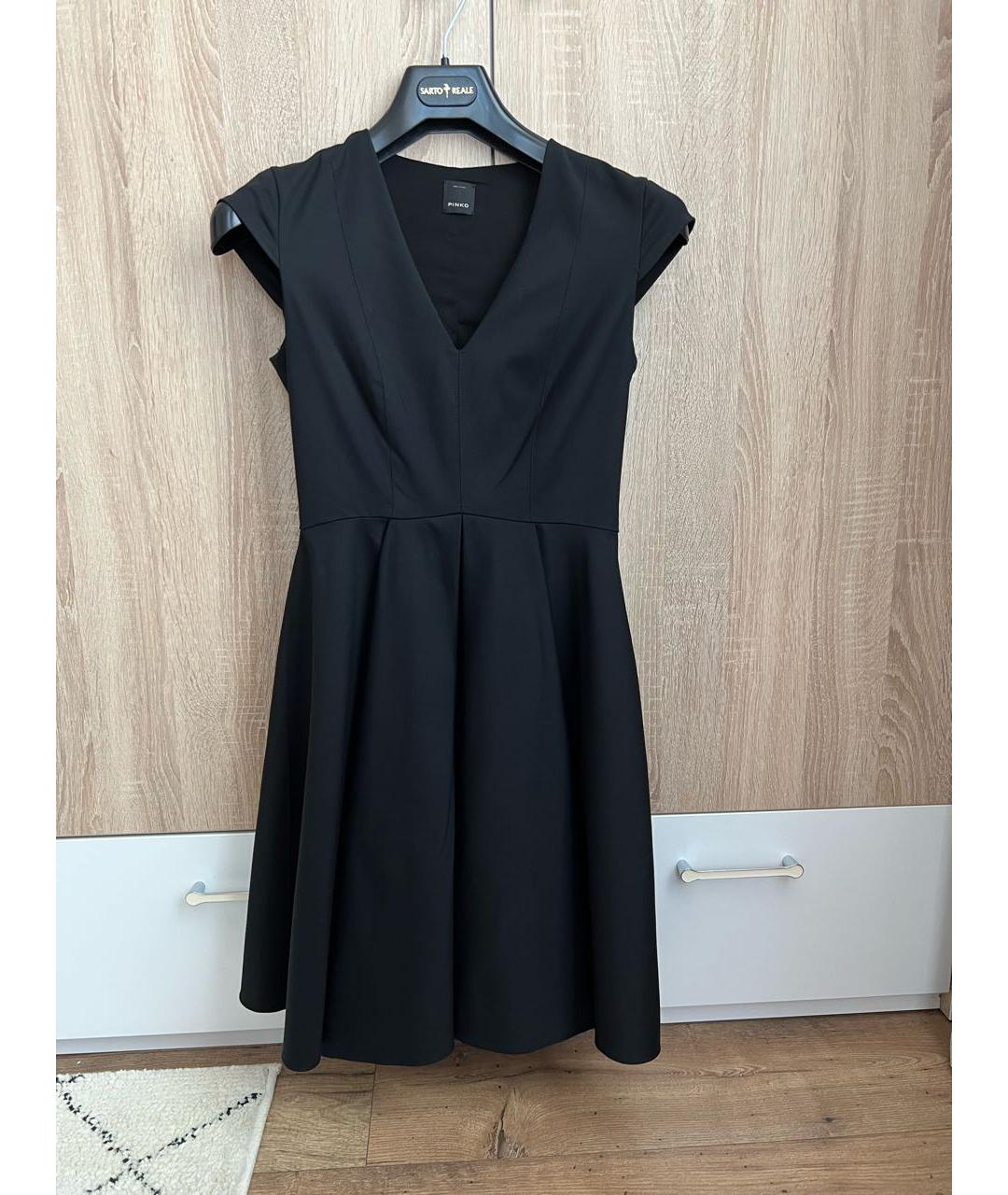 PINKO Черное хлопко-эластановое коктейльное платье, фото 7