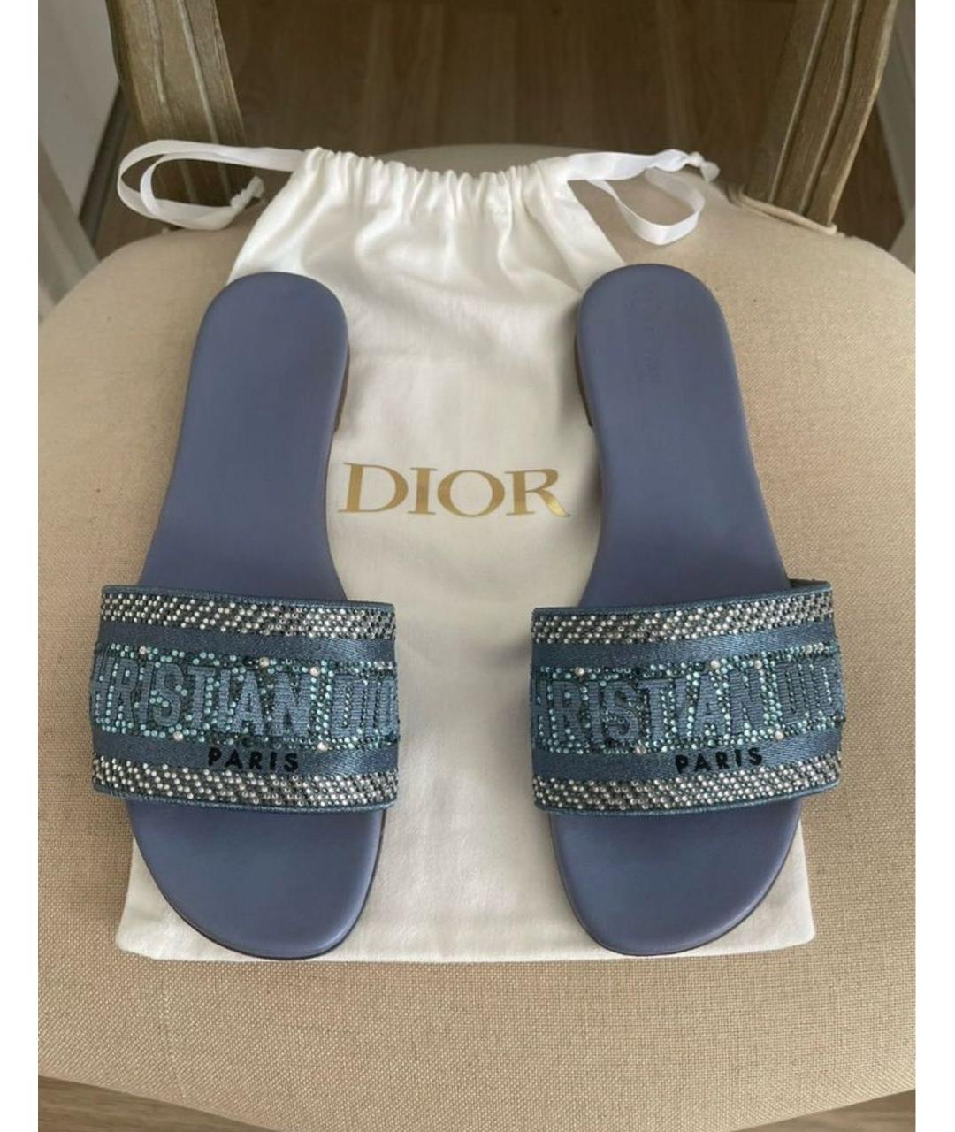CHRISTIAN DIOR Голубые текстильные шлепанцы, фото 2