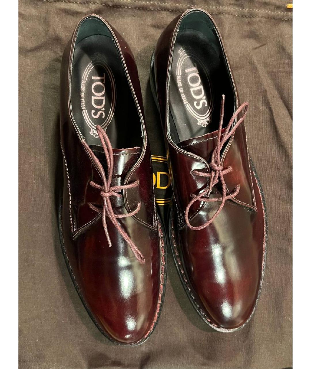TOD'S Бордовые кожаные брогги и оксфорды, фото 2