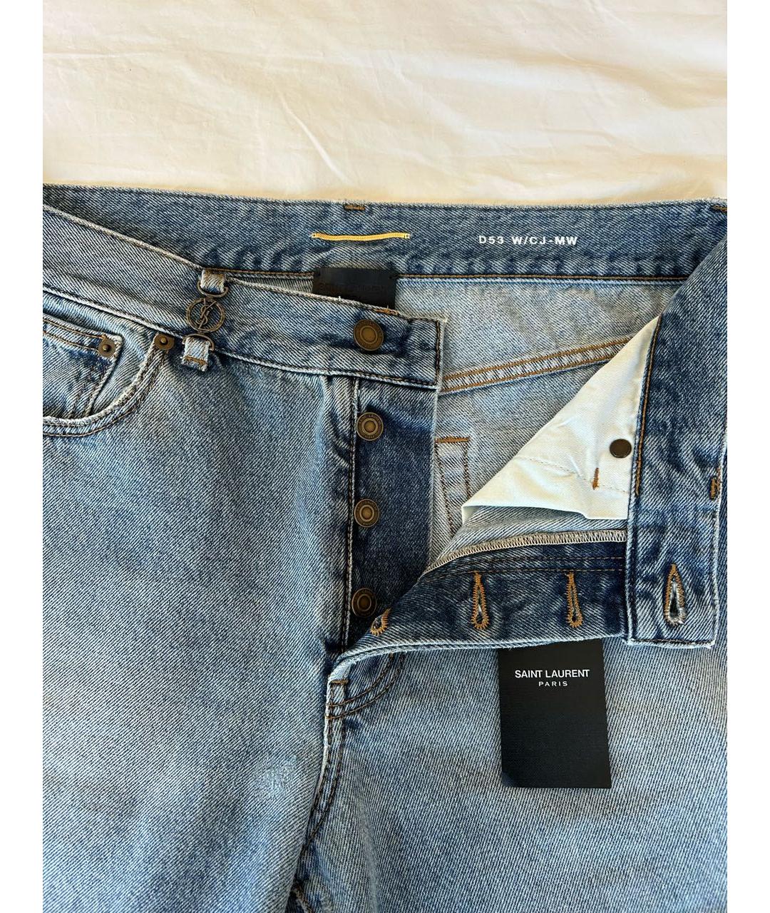 SAINT LAURENT Голубые хлопковые прямые джинсы, фото 5