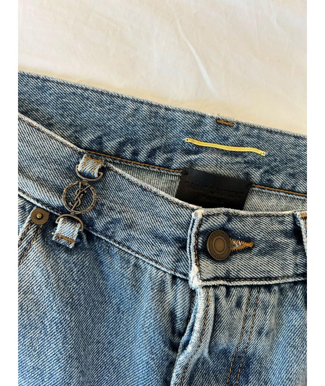 SAINT LAURENT Голубые хлопковые прямые джинсы, фото 4