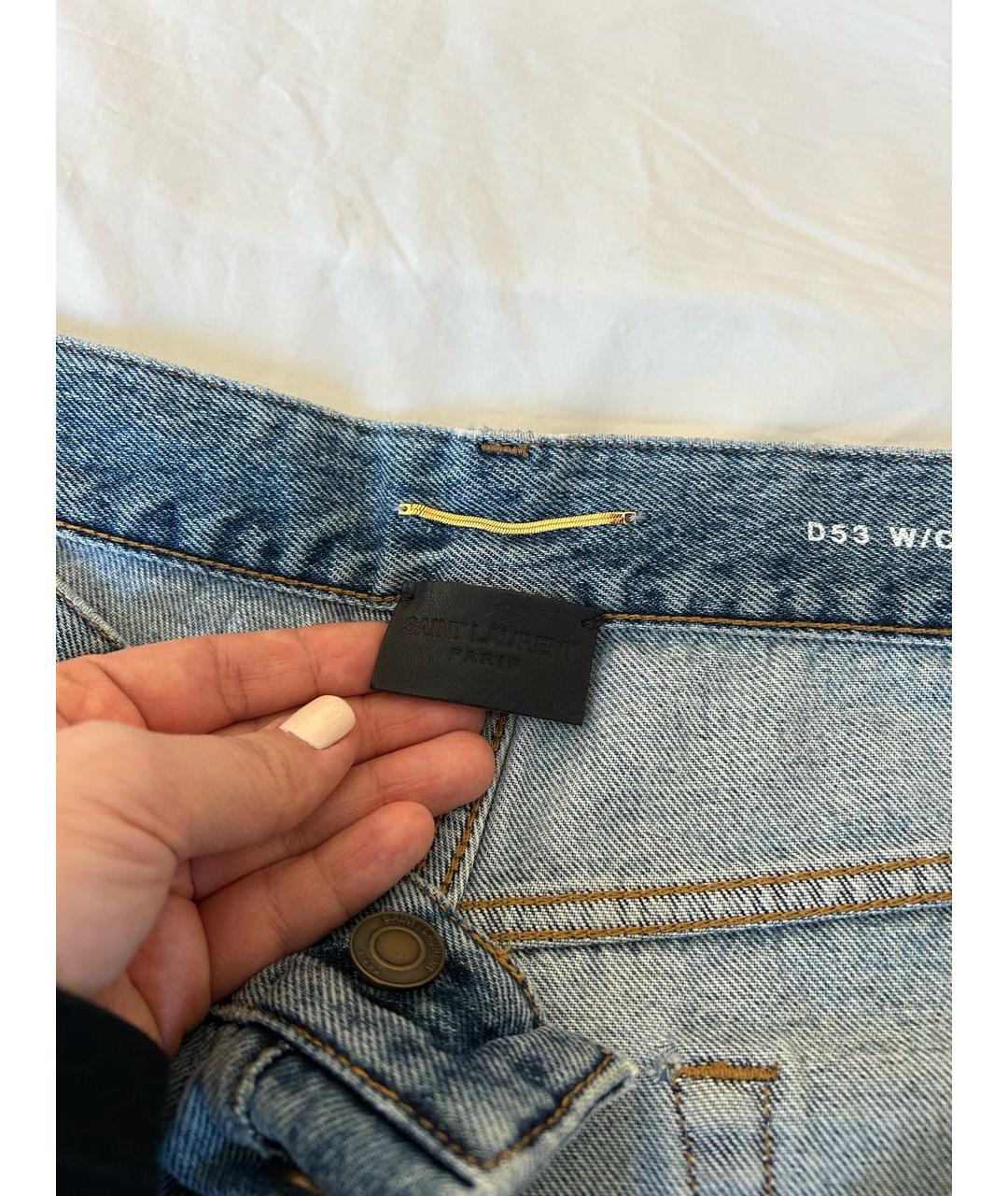 SAINT LAURENT Голубые хлопковые прямые джинсы, фото 3