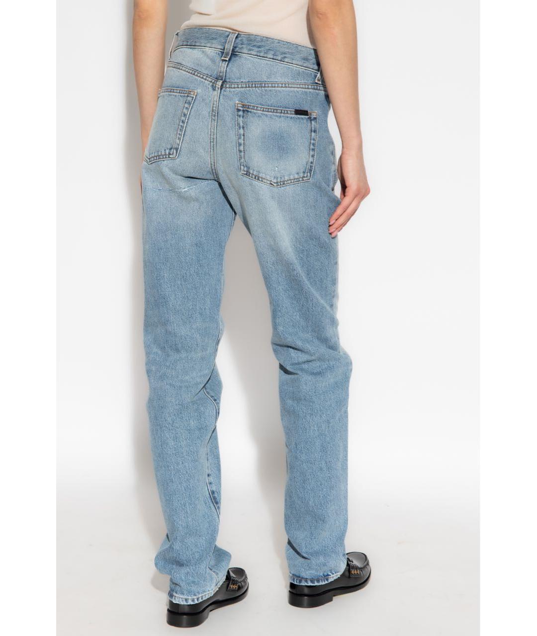SAINT LAURENT Голубые хлопковые прямые джинсы, фото 2