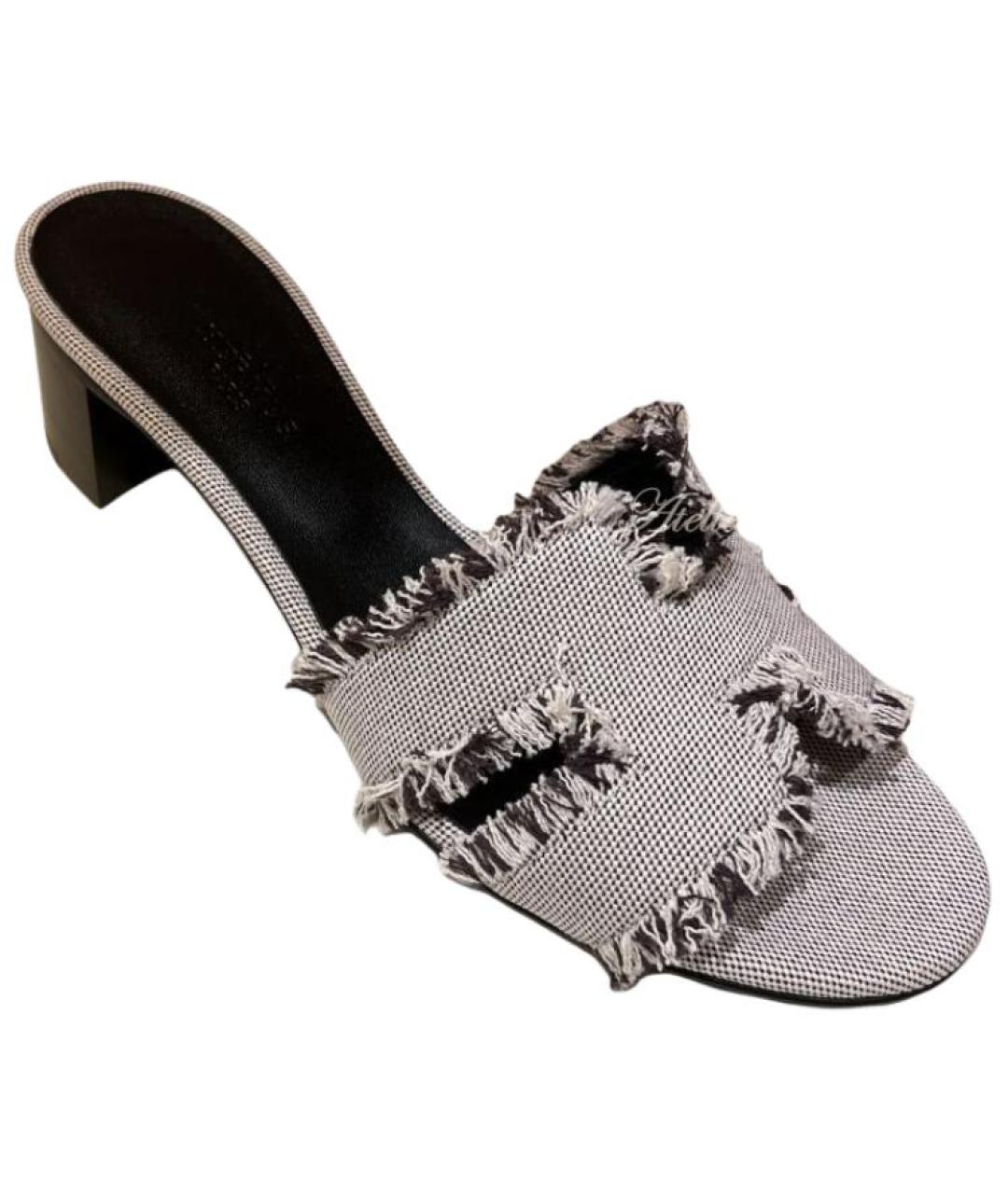 HERMES Фиолетовые текстильные мюли, фото 5