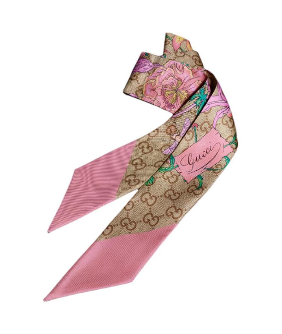 GUCCI Розовый шелковый шарф, фото 2