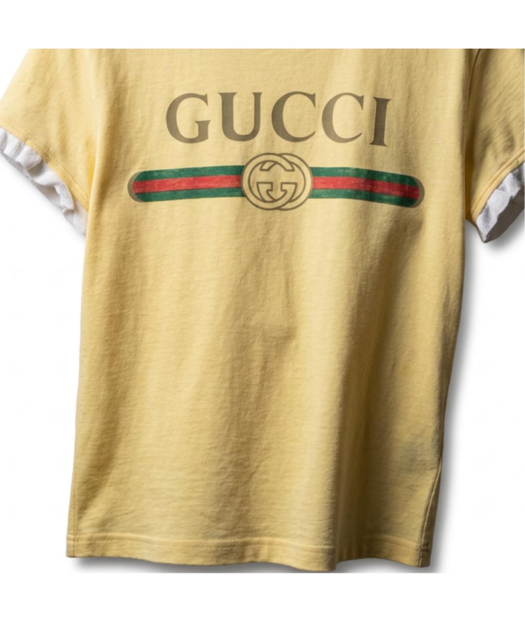 GUCCI Желтая хлопковая футболка, фото 2