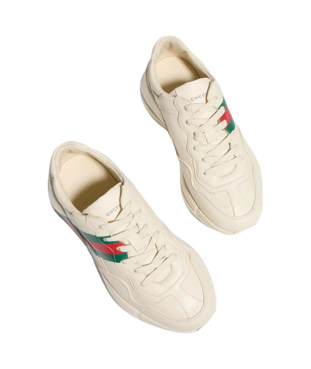 GUCCI Бежевые кожаные кроссовки, фото 5