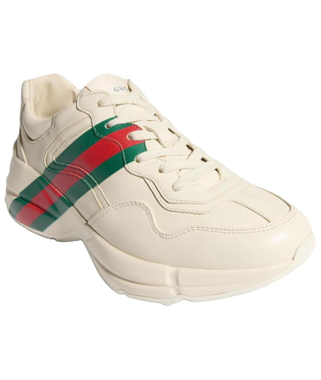 GUCCI Бежевые кожаные кроссовки, фото 3