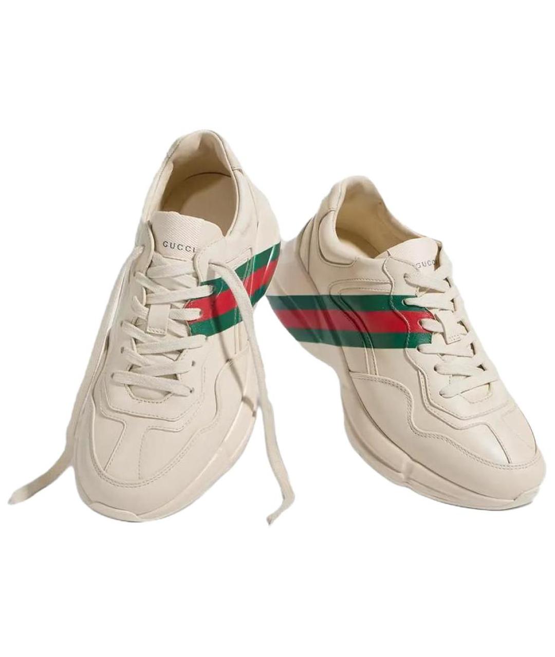 GUCCI Бежевые кожаные кроссовки, фото 4