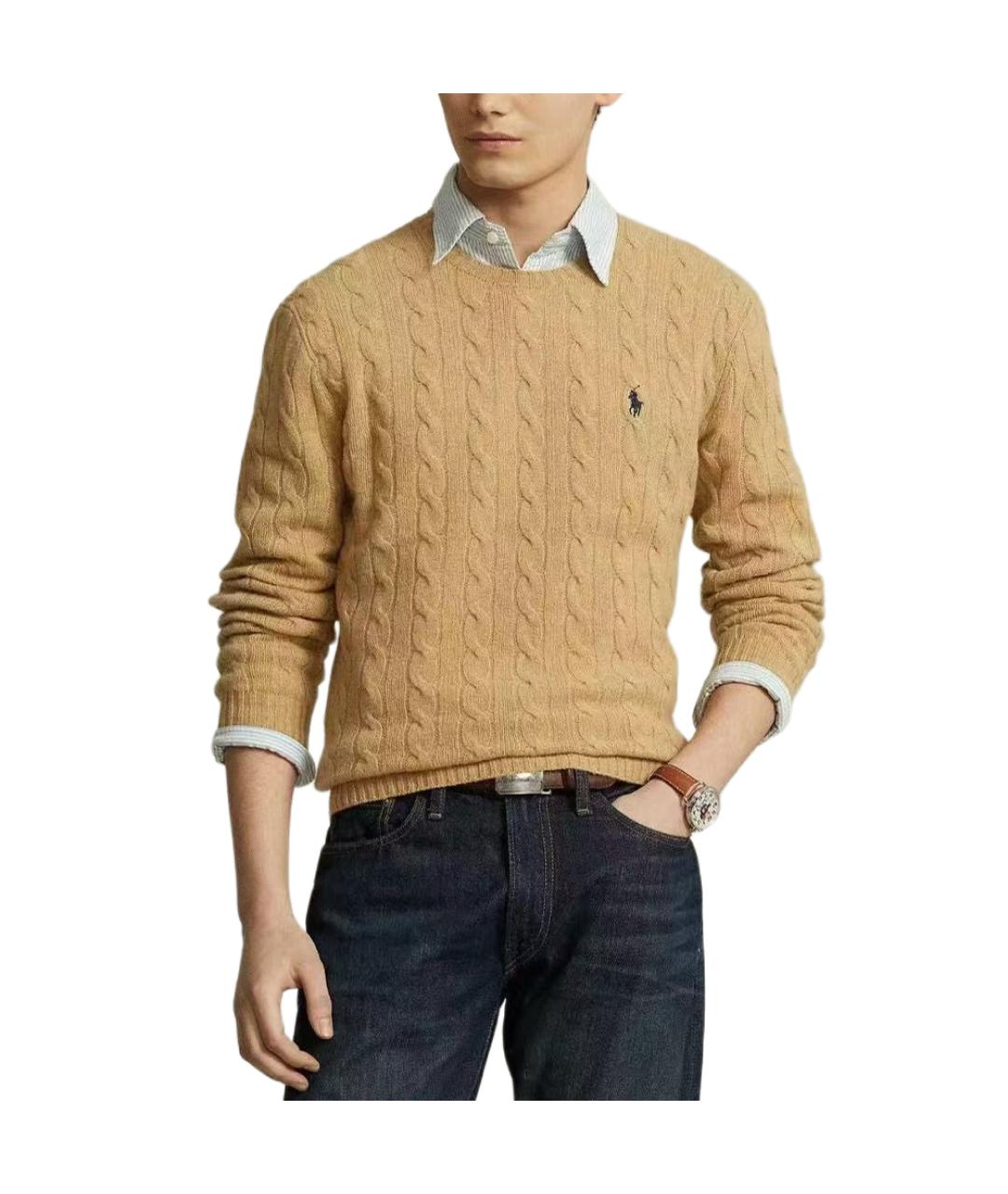 POLO RALPH LAUREN Бежевый шерстяной джемпер / свитер, фото 3