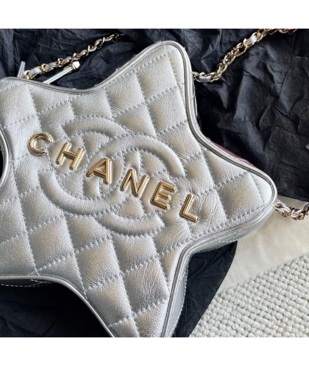 CHANEL Серебряная кожаная сумка через плечо, фото 2