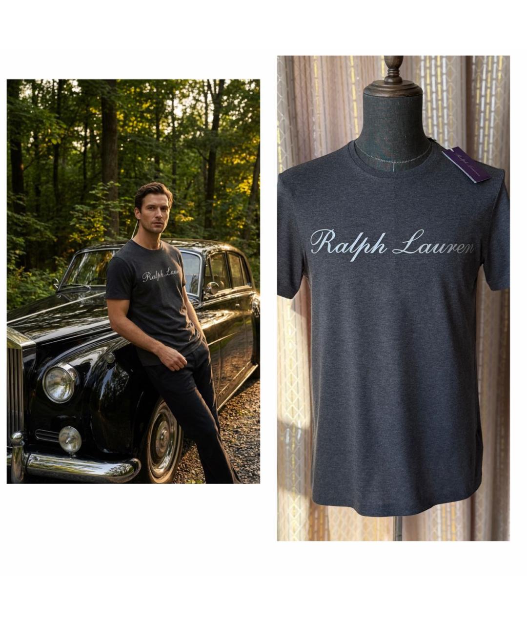 RALPH LAUREN PURPLE LABEL Серая хлопковая футболка, фото 2