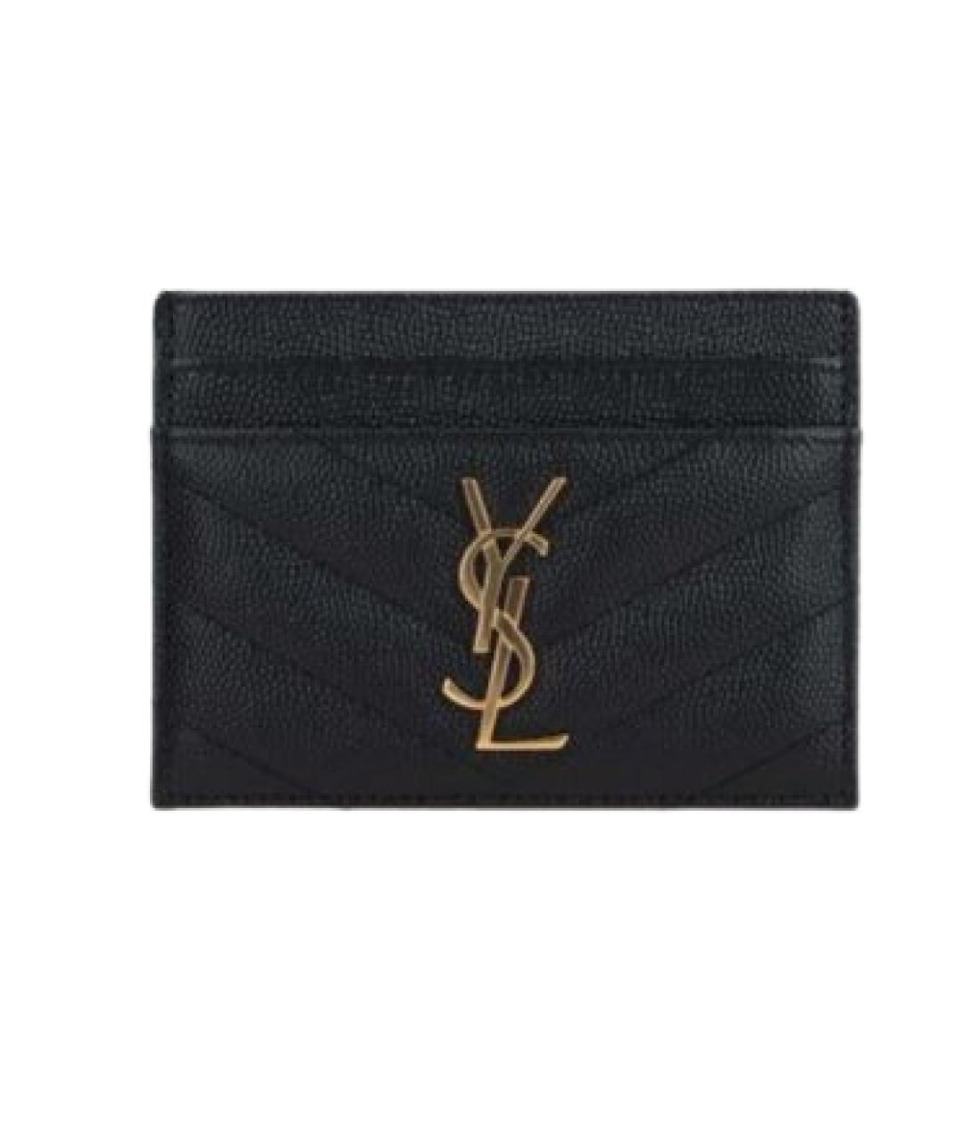 SAINT LAURENT Черный кожаный кардхолдер, фото 1