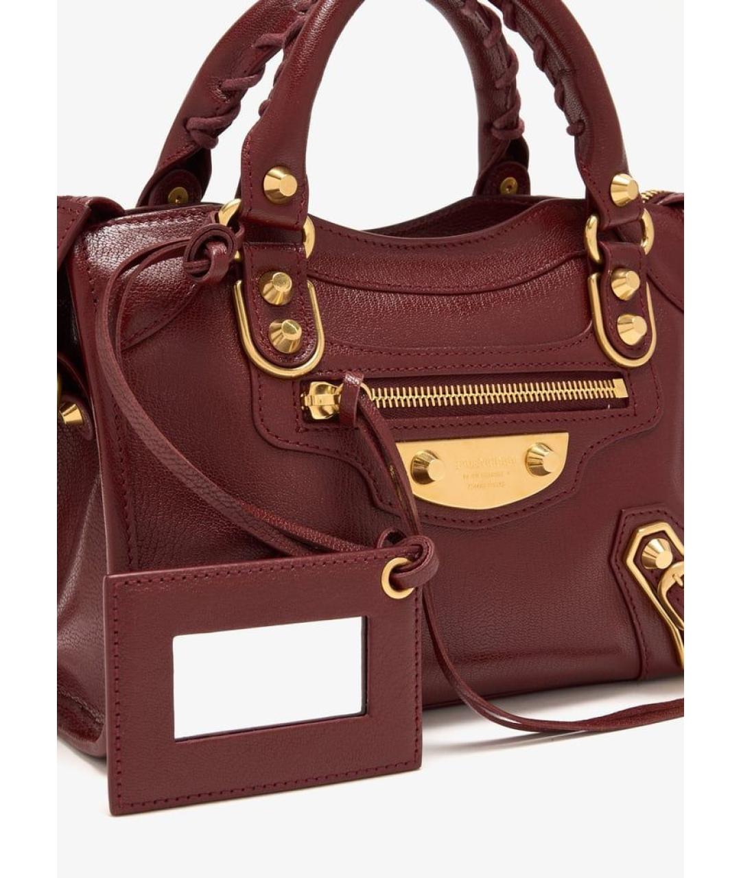 BALENCIAGA Бордовая кожаная сумка тоут, фото 2