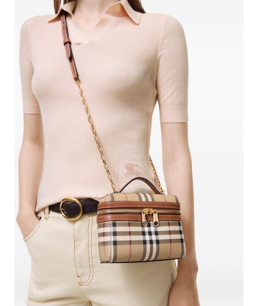 BURBERRY Бежевая синтетическая сумка через плечо, фото 3