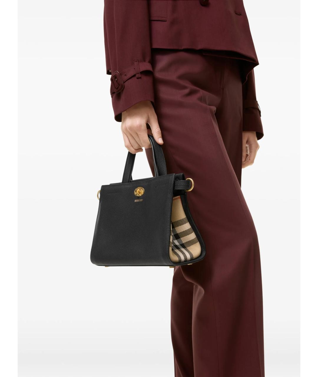 BURBERRY Черная кожаная сумка тоут, фото 3