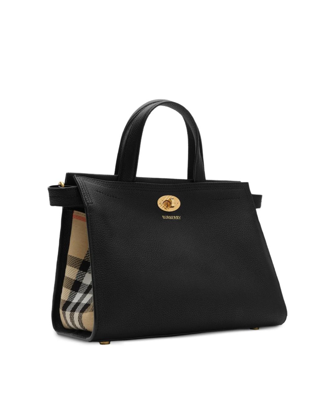 BURBERRY Черная кожаная сумка тоут, фото 5